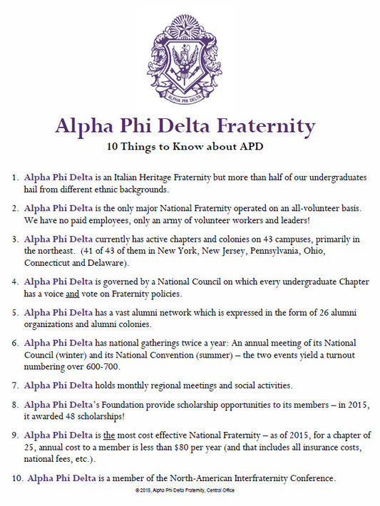 10 Reasons to Join Alpha Phi Delta Handout (pack of 10)
