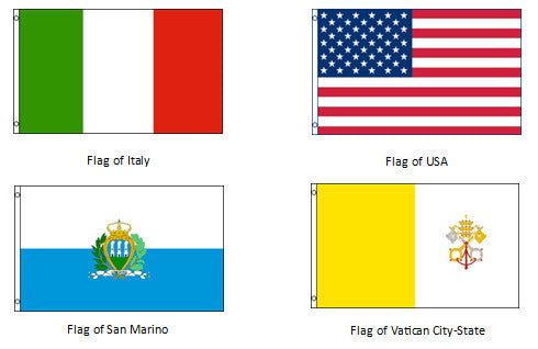 Ceremonial Flags - 3' x 5' flags of USA, Italy, San Marino & Vatican