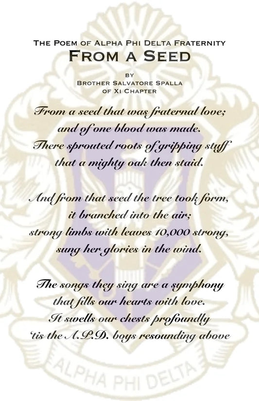 From a Seed: The Fraternity Poem Poster (11x17) (pack of 5)